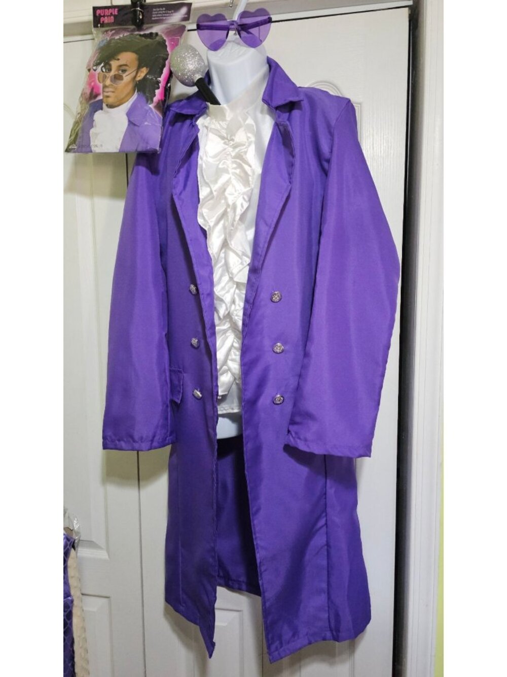 Purple Rain Prince Costume Adult Jacket Wig Mic Glasses 80s Halloween Fun World